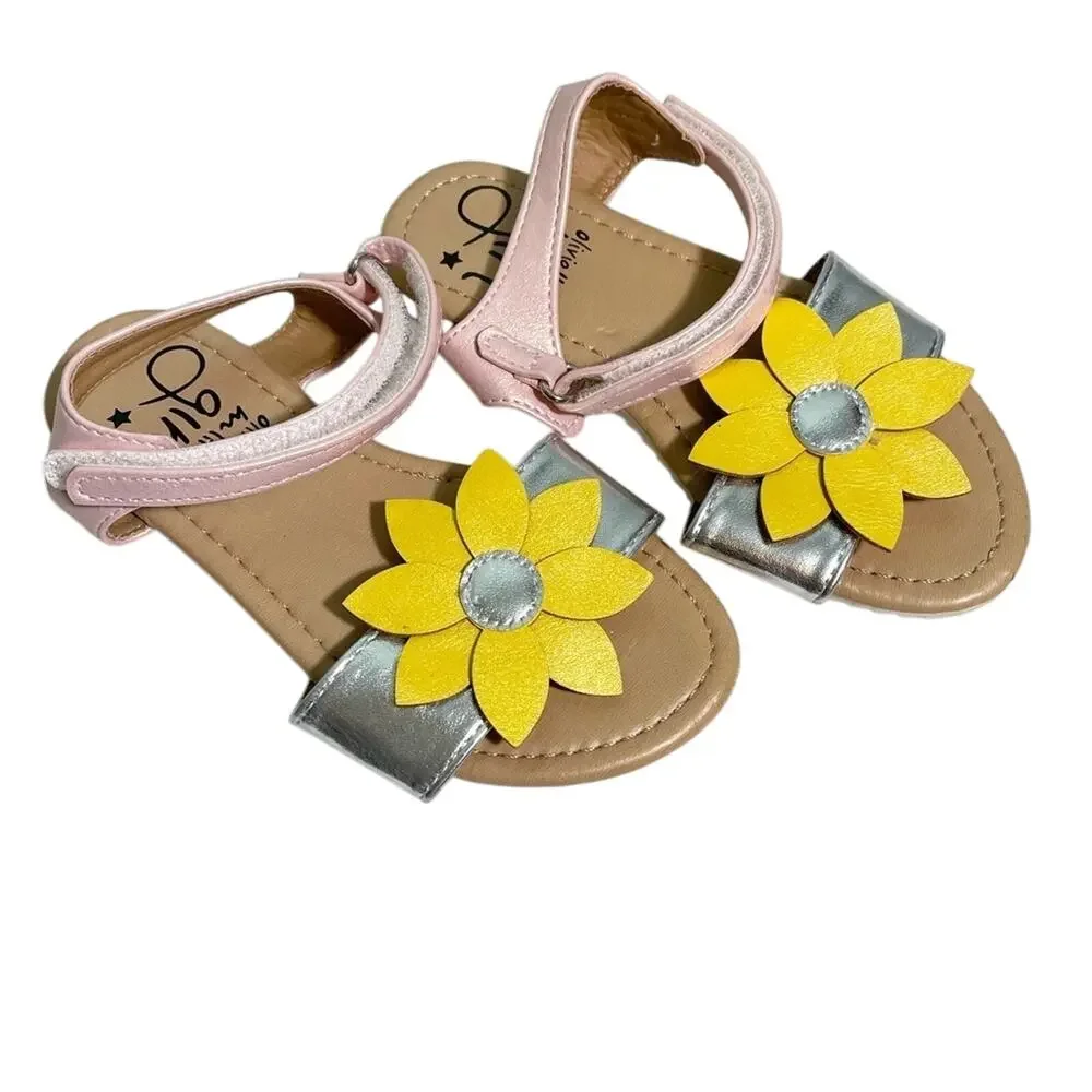 Olivia Miller Girl Kid's Yellow Sunflower Open Toe Flat Sandals size 10 - Picture 1 of 8